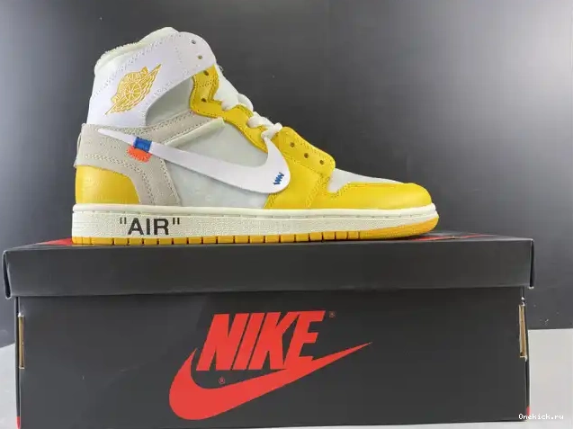One Kick Air AQ0818-149 Powder Dark 1 Jordan Off-White NRG Yellow-Cone x White 0706